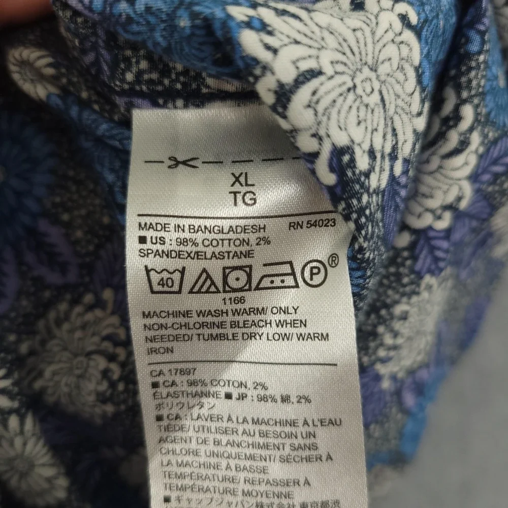 Banana Republic Shirt Mens XL Blue Floral Short Sleeve Button Up Slim Fit